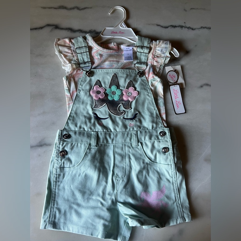 🦄 Girls Unicorn Overalls Set